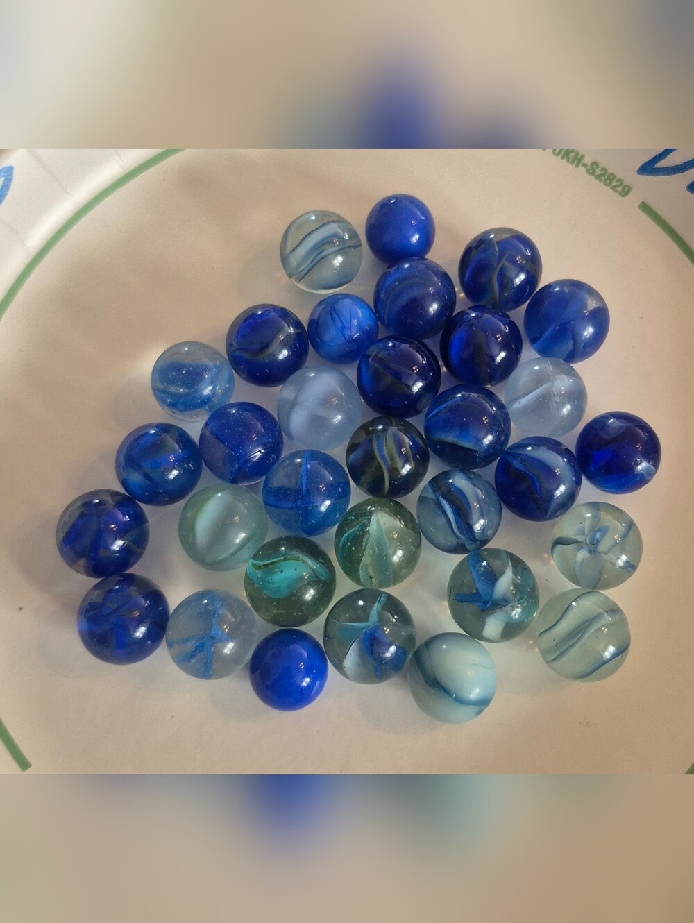 Vintage Blue Cat’s Eye Marble Lot 32 Glass Marbles Cobalt Aqua Swirl Mixed